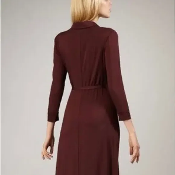 EUC Trina Turk Mahalo Burgundy Jersey Wrap Dress Size 8 Long Sleeve Knee Length - Picture 4 of 15